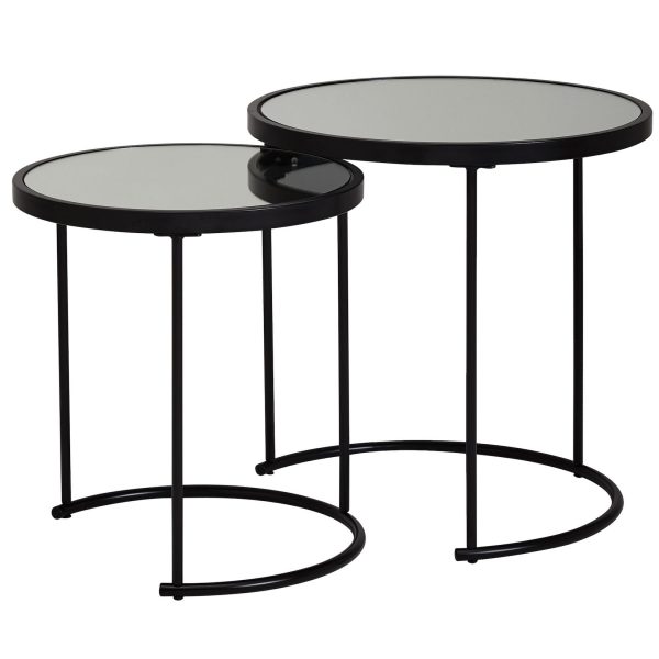 FineBuy Couchtisch 2tlg Rund Schwarz Spiegel Glas Wohnzimmertisch Beistelltisch