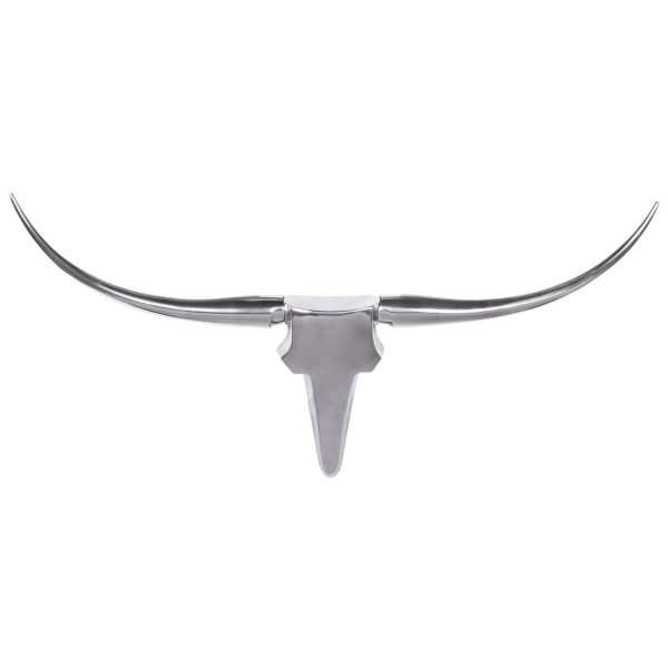 FineBuy Deko Geweih Bull M Aluminium Design Hörner 100cm Wanddekoration Silber