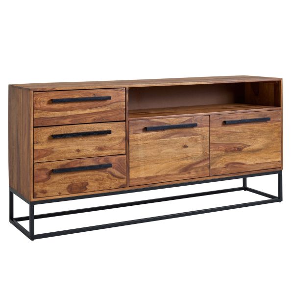 Sideboard FineBuy Kommode 165x80x40 cm Holz Massiv Hausbar mit Weinregal Modern