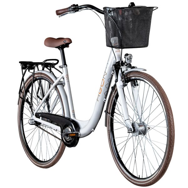 Agon City Life Damenfahrrad 28 Zoll 700c Fahrrad für Damen mit Korb und Beleuchtung Stadtrad Hollandrad Tiefeinsteiger