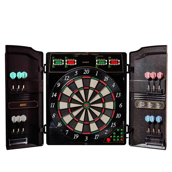 Best Sporting Dartscheibe elektronisch Oxford Evolution I Dartscheibe elektronisch mit LED-Anzeigen I E-Dartscheibe mit 12 Dartpfeilen & Ersatzspitzen I Dartboard Kabinett mit Walnuss-Optik