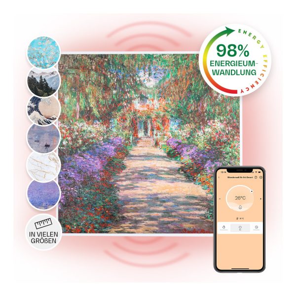 Wonderwall Air Art Smart Infrarotheizung 60x60cm 350W Wandinstallation App-Steuerung Gartenweg