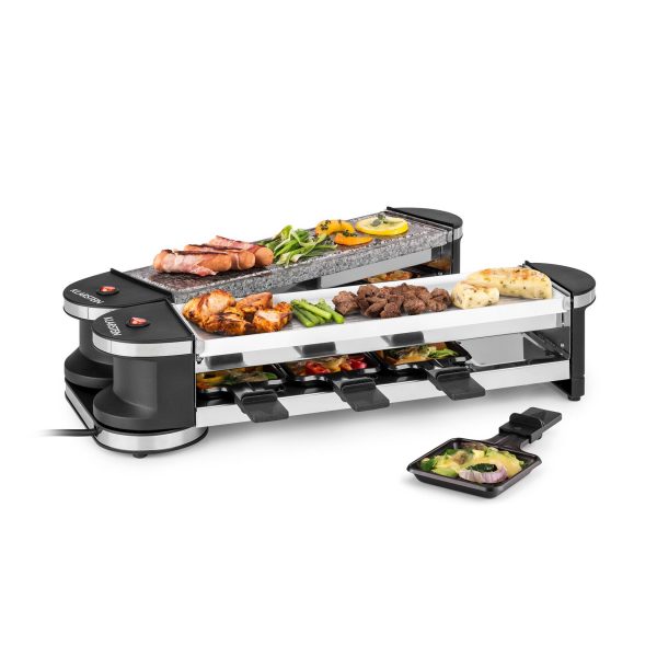 Tenderloin 50/50 Raclette-Grill 1200W 8 Personen Natursteinplatte Metallgrillplatte