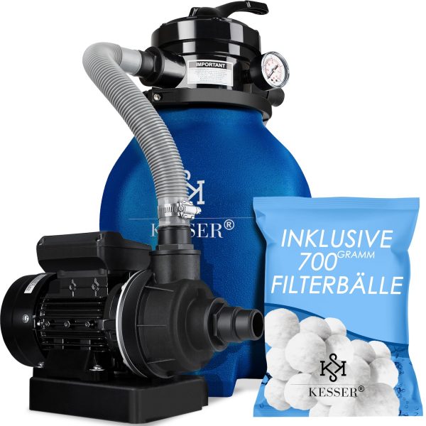 KESSER® Sandfilter Sandfilteranlage + 700g Filterbälle ersetzen 25kg Filtersand- Poolfilter 10 m³/h Filteranlage Filterkessel für Pool Schwimmbecken 4-Wege Ventil