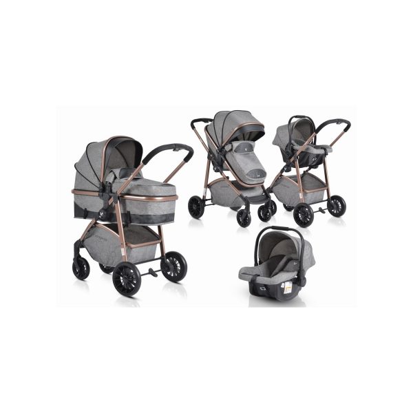 Cangaroo Kombikinderwagen 3 in 1 Milan umkehrbar Babyschale Sportsitz Babywanne grau