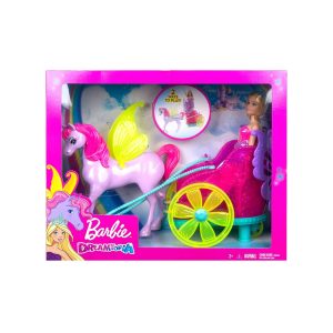 Mattel GJK53 - Barbie - Dreamtopia - Prinzessin Puppe mit Fantasie Pferd und Kutsche