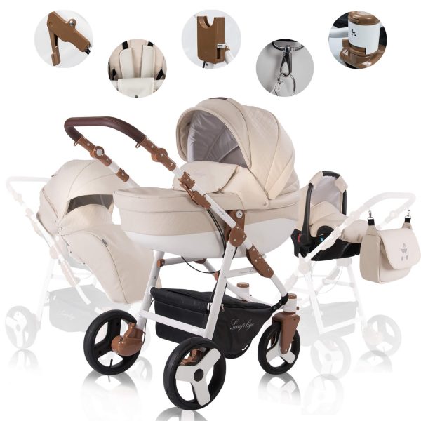 Friedrich Hugo Simpligo   3 in 1 Kombi Kinderwagen Set   Luftreifen   Farbe: Sand (Kunstleder)