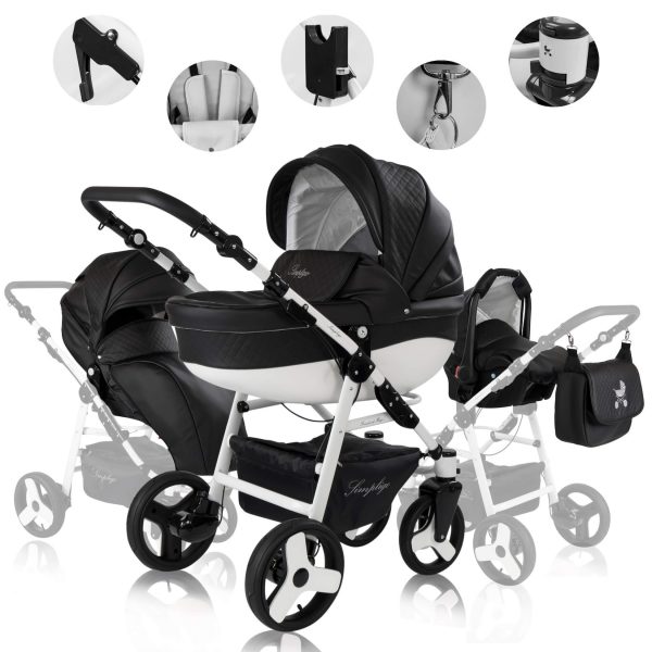 Friedrich Hugo Simpligo   3 in 1 Kombi Kinderwagen Set   Luftreifen   Farbe: Schwarz (Kunstleder)