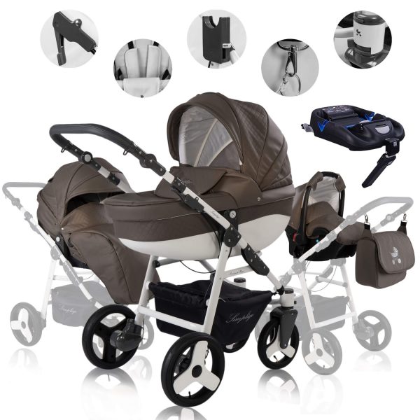 Friedrich Hugo Simpligo   4 in 1 Kinderwagen Komplettset   ISOFIX Basis   Luftreifen   Farbe: Schlamm (Kunstleder)