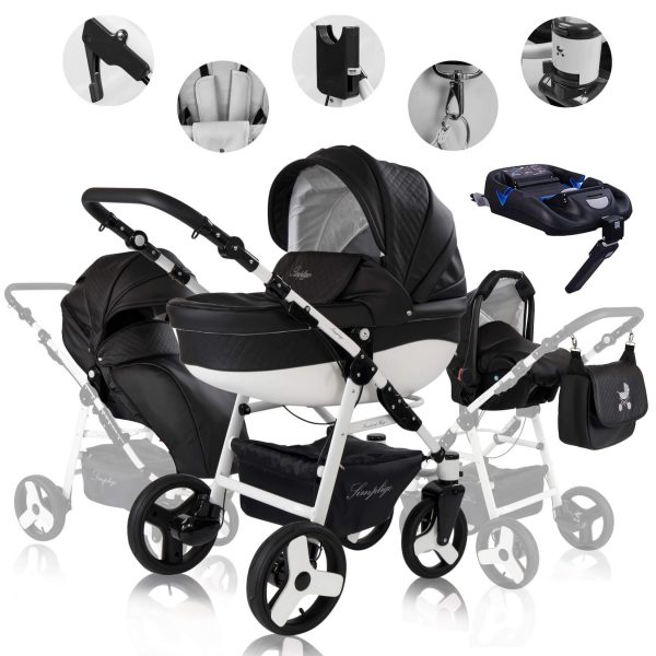 Friedrich Hugo Simpligo   4 in 1 Kinderwagen Komplettset   ISOFIX Basis   Luftreifen   Farbe: Schwarz (Kunstleder)