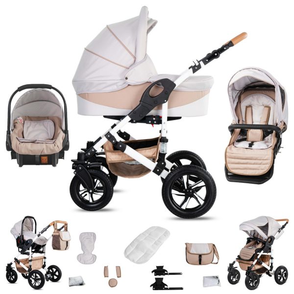 Friedrich Hugo Hamburg   3 in 1 Kombi Kinderwagen Set   Luftreifen   Farbe: Cream & Beige