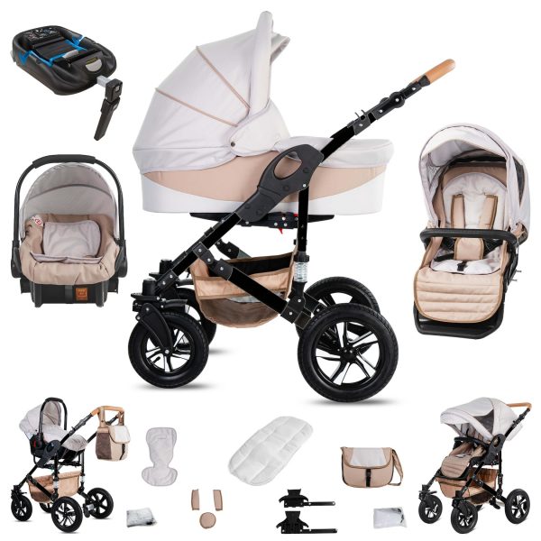 Friedrich Hugo Münster   4 in 1 Kinderwagen Komplettset   ISOFIX Basis   Luftreifen   Farbe: Cream & Beige