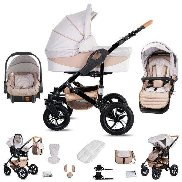 Friedrich Hugo Münster   3 in 1 Kombi Kinderwagen Set   Luftreifen   Farbe: Cream & Beige