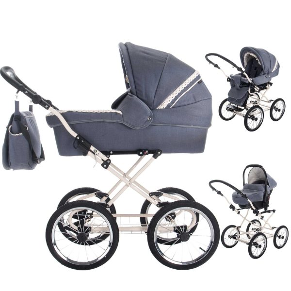 Friedrich Hugo Natureline   3 in 1 Kombi Kinderwagen Set   Öko Nostalgie Kinderwagen   Farbe: Hugo Stone Creme