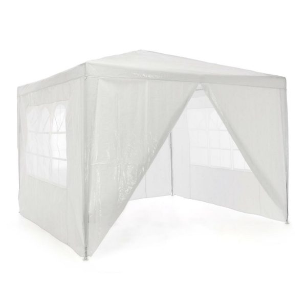 VCM Pavillon 3x3 m in weiß PE Plane 4 Seitenteile Partyzelt Gartenzelt Sonnenschutz