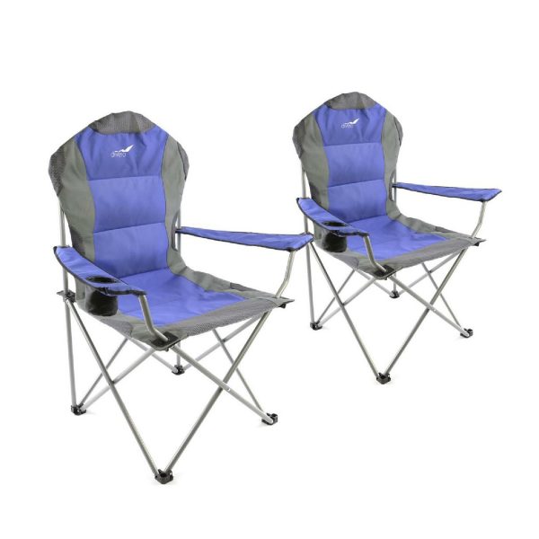 VCM 2er Set Deluxe Campingstuhl blau grau Faltstuhl Angelstuhl gepolstert