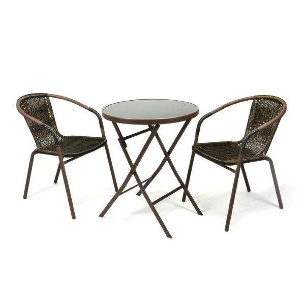 VCM Bistroset Balkonset dunkelbraun Sitzgarnitur Klapptisch + Bistrostuhl Polyrattan