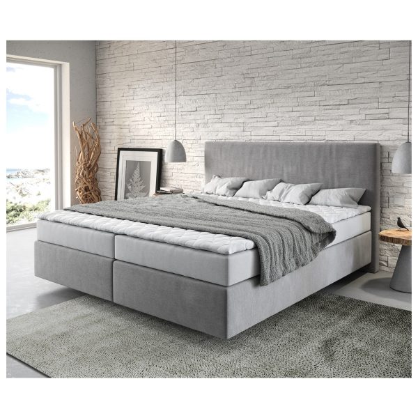 Boxspringbett Dream-Well Mikrofaser Grau 180x200 cm mit Matratze und Topper