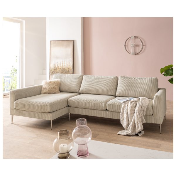 Eckcouch Marla Cordstoff Cord Creme-Weiß 285x140 cm Recamiere links Ecksofa