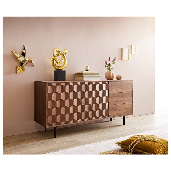 Kommode Fevo Akazie Braun 145 cm 2 Türen 3 Schubfächer L-Fuß Sideboard