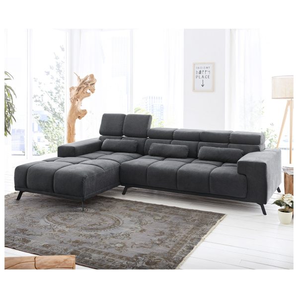 Couch Ordino Mikrofaser Schwarz 285x200 Ottomane links Relaxfunktion Ecksofa