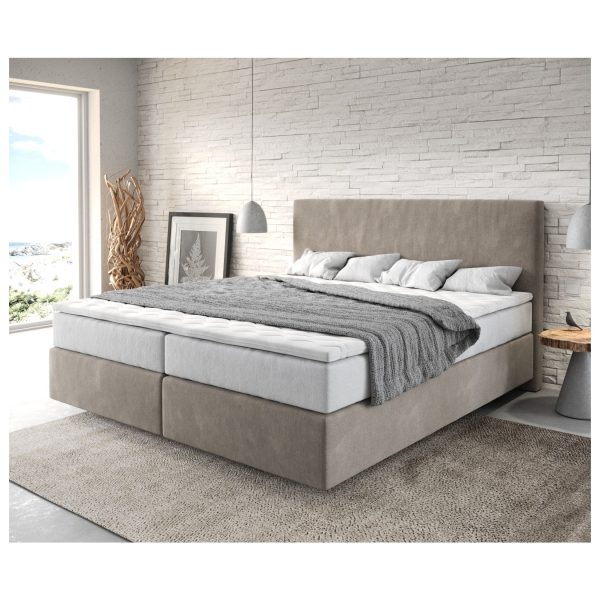 Boxspringbett Dream-Well Mikrofaser Beige 180x200 cm mit TFK Matratze und Visco Topper