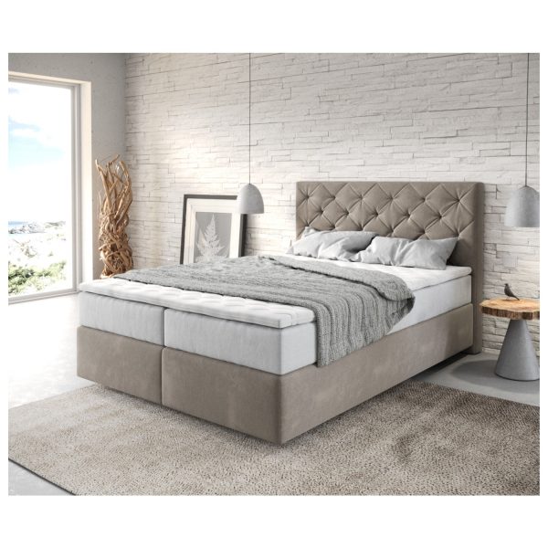 Boxspringbett Dream-Great Mikrofaser Beige 140x200 cm mit TFK Matratze und Visco Topper