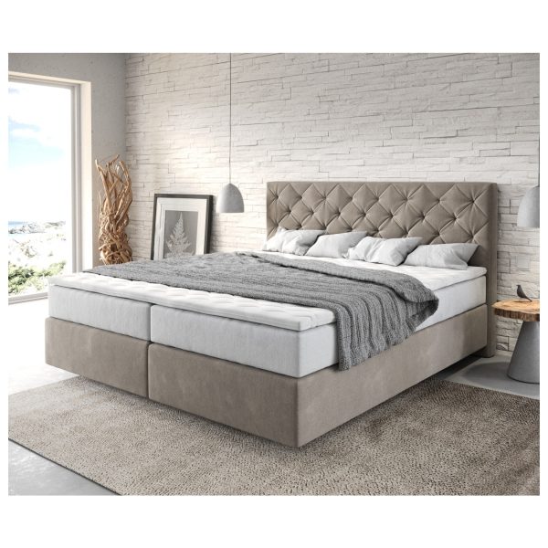 Boxspringbett Dream-Great Mikrofaser Beige 180x200 cm mit TFK Matratze und Visco Topper