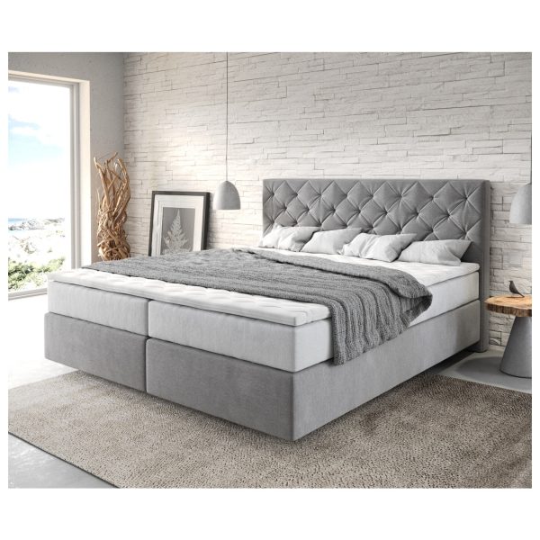 Boxspringbett Dream-Great Mikrofaser Grau 180x200 cm mit TFK Matratze und Visco Topper