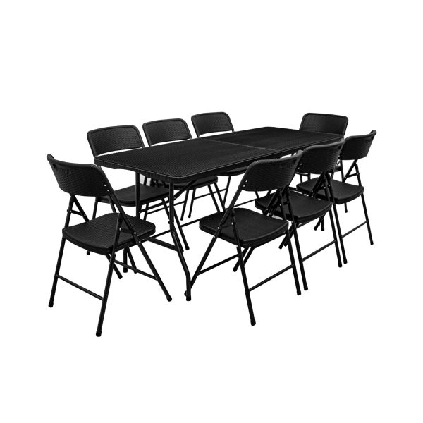 Gartenmöbel Set in Rattan Optik - 180 cm Tisch mit 8 Stühlen Sitzgruppe Klappbar