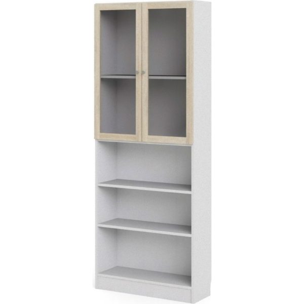 Glas Schrank Regal Ablagen weiß Eiche Glas Holz Standregal Vitrine Bücherregal