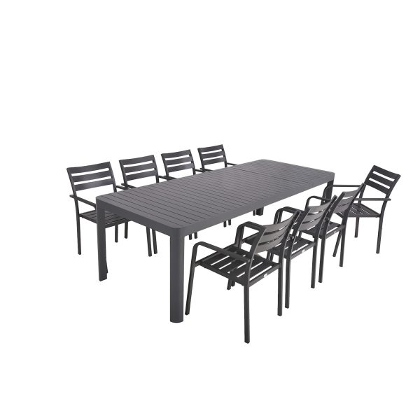 Tischgruppe AMIRA Set 03 9-tlg Garten Sitzgruppe Outdoor Grau Metall Möbel