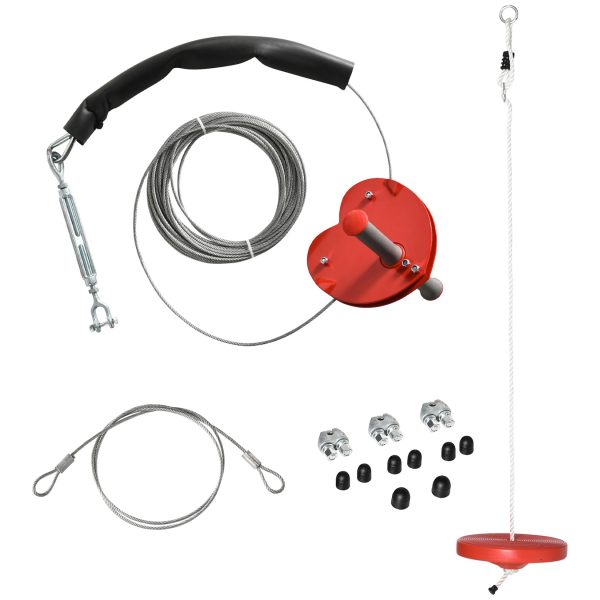 Outsunny Seilrutschen-Set mit verstellbarer Seillänge rot 2000L x 28B x 140H cm   zipline set  verstellbarem seil