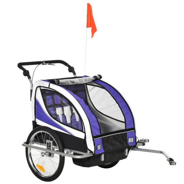 HOMCOM Kinderanhänger Mit Staufach L155 x B88 x H108 cm   fahrradanhänger  anhänger für 2 kinder  regenschutz  atmungsaktiv