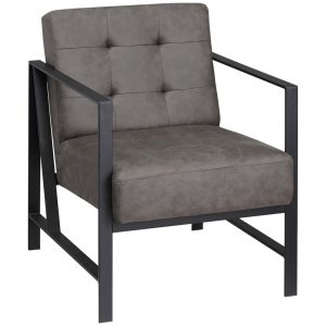 HOMCOM Polsterstuhl mit Stahlrahmen grau 62L x 77B x 84H cm   relaxstuhl  ruhestuhl  relaxstuhl  fernsehstuhl  tv stuhl