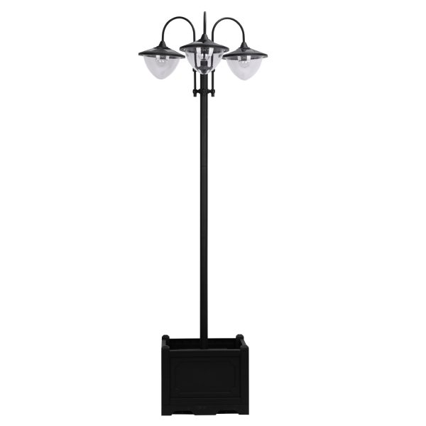 Outsunny Solar-Laterne mit Blumentopf schwarz 60 x 55 x 189 cm (LxBxH)   Solarleuchte Wegeleuchte Gartenleuchte Solarlampe