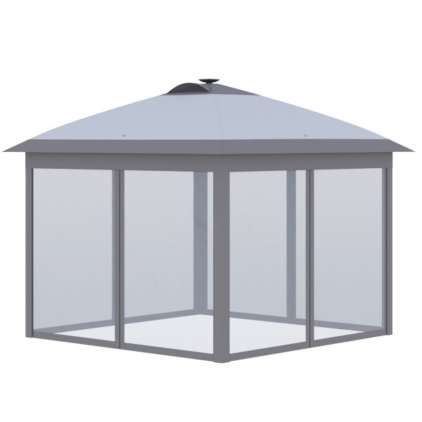 Outsunny Faltpavillon mit LED Solar Lichterkette und USB-Ladeanschluss grau 330L x 330B x 285H cm   pavillon gartenpavillon pop-up-pavillon