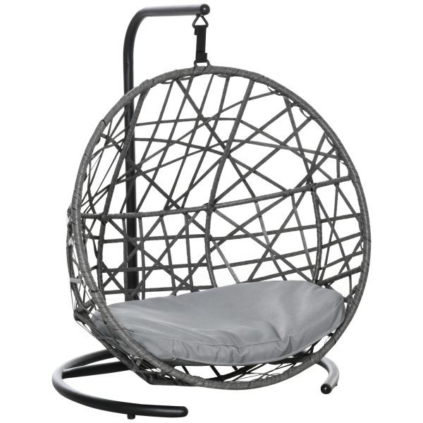 PawHut Hundehütte mit Kissen grau 60L x 53B x 76H cm   haustiersofa rattan katzenbett hundehaus mit kissen hängesessel