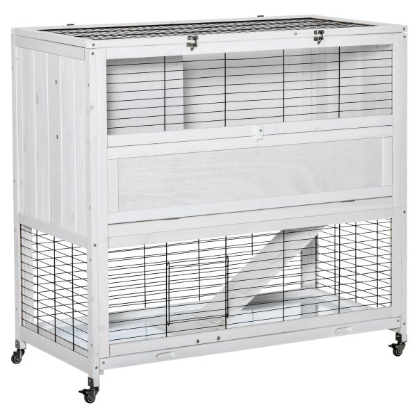 PawHut Kleintierkäfig mit Rollen weiß 108L x 53B x 102H cm   kaninchenhaus kleintierstall für meerschweinchen doppelstöckig