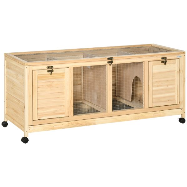 PawHut Kleintierstall mit einem aufklappbaren Dach natur 138L x 53B x 61H cm   kleintierstall mit freigehege  stall für meerschweinchen  tierstall