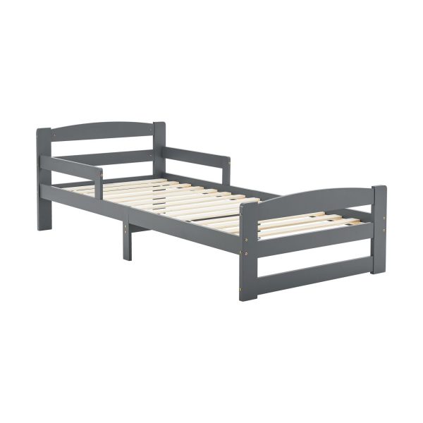 Juskys Jugendbett Arona 90x200 cm aus Massivholz mit Lattenrost und Rausfallschutz in Grau