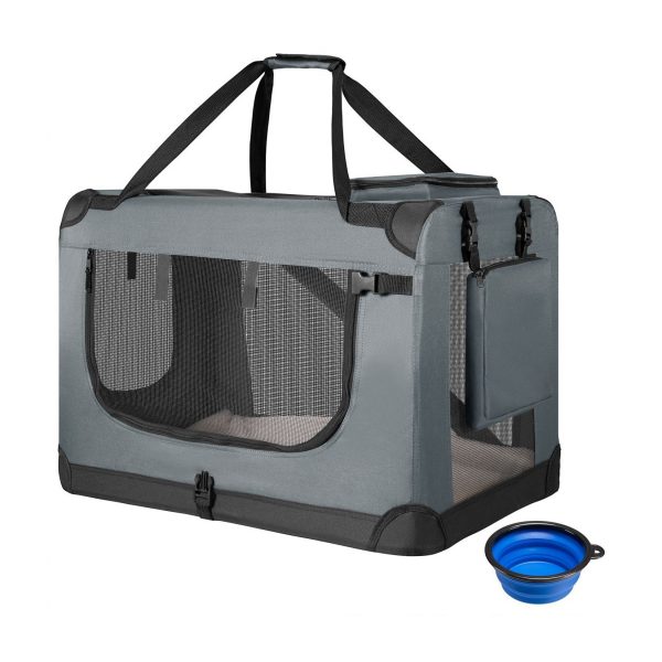 Juskys Hundetransportbox Lassie S (grau) faltbar mit Decke - 34x50x36 cm Hundetasche Hundebox