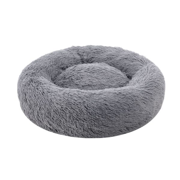 Juskys Haustierbett Monty M 60 cm rund – Hundebett Donut-Form flauschig & waschbar Hellgrau