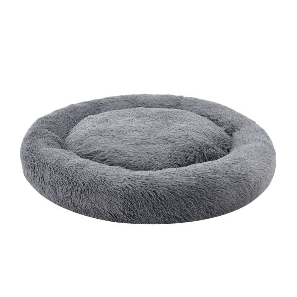 Juskys Haustierbett Monty XXXL 120 cm rund – Hundebett Donut-Form flauschig & waschbar Hellgrau