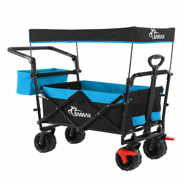 SAMAX Faltbarer Bollerwagen Offroad mit Dach - Schwarz / Blau