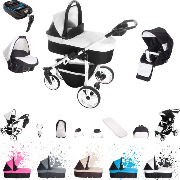 Bebebi Zürich   4 in 1 Kinderwagen Komplettset   ISOFIX Basis   Luftreifen   Farbe: Matterhorn