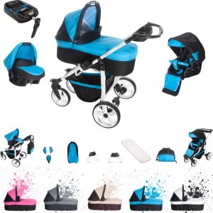 Bebebi Zürich   4 in 1 Kinderwagen Komplettset   ISOFIX Basis   Luftreifen   Farbe: Zürichsee