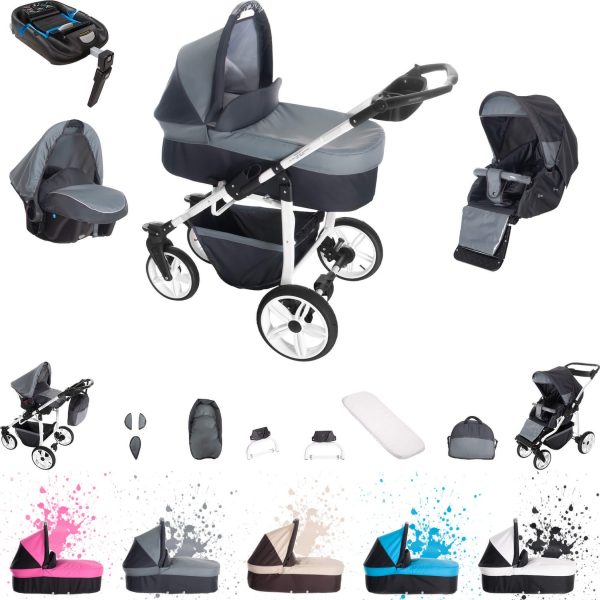 Bebebi Zürich   4 in 1 Kinderwagen Komplettset   ISOFIX Basis   Hartgummireifen   Farbe: Pilatus