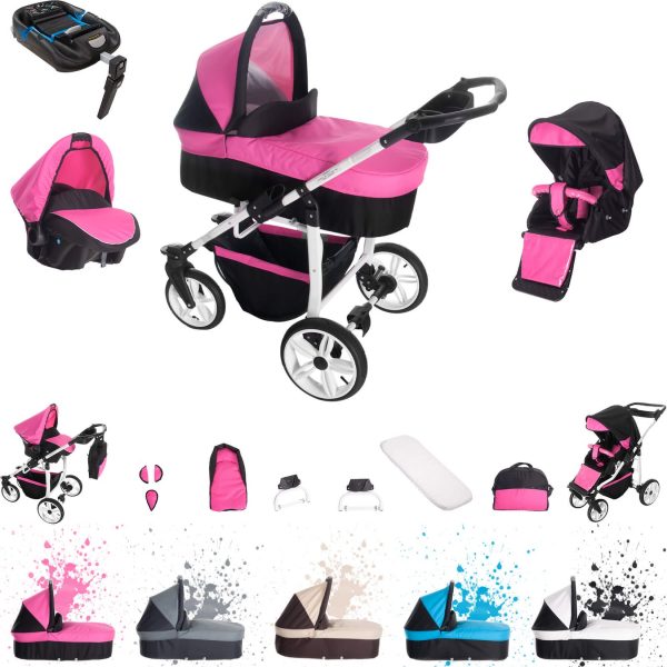 Bebebi Zürich   4 in 1 Kinderwagen Komplettset   ISOFIX Basis   Hartgummireifen   Farbe: Bernina