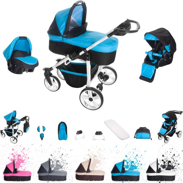 Bebebi Zürich   3 in 1 Kombi Kinderwagen Set   Hartgummireifen   Farbe: Zürichsee